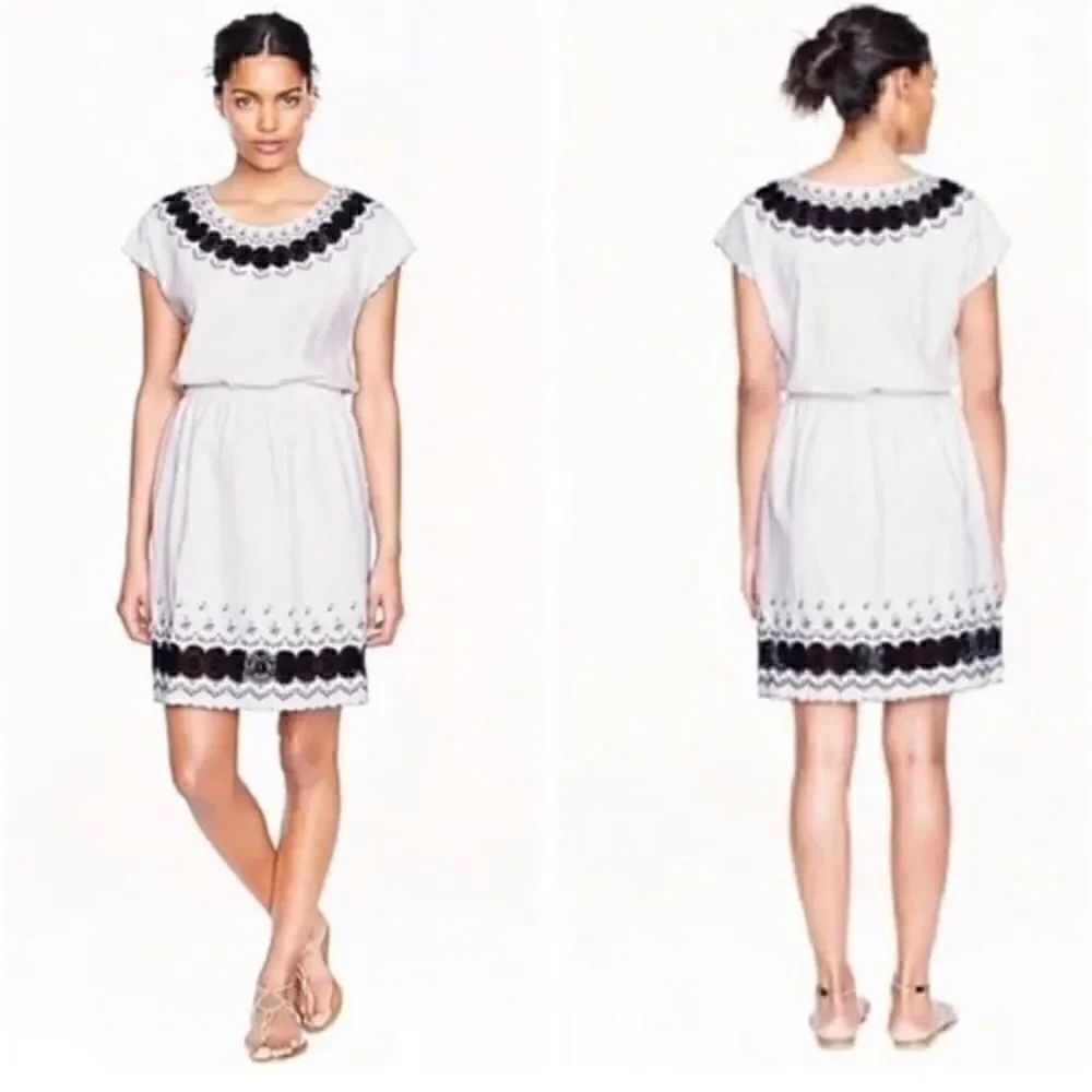 J. Crew Linen Embroidered Scallop Dress